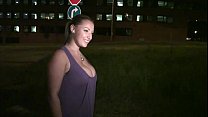 Krystal Swift flashes her huge tits on the street before going to a public orgy