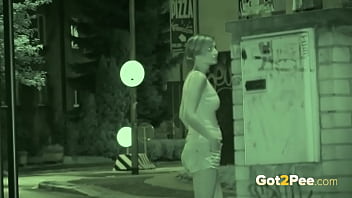 Public Pissing - Night vision catches a hot European peeing outside