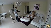 HUNT4K. Poor dude watches sexy girlfriend cheating on him for cash