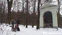 Outdoor winter fun with a hot blonde chick