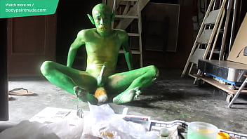 Green Demon Boy / Body Paint / 19 Years Old Extreme Fetish Cosplay #1 2 min