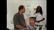 Naughty black nurse loves to suck and fuck a white dude in the clinic