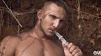 Gay smoking fetish video featuring muscle nude man
