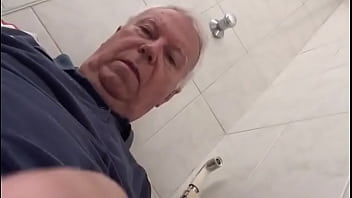 old man showing his drooling cock