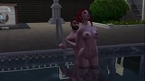 Redhead riding cock on the pool