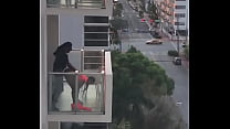 Ebenholz Paar Sex auf dem Balkon