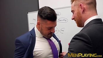 Bearded businessman hunk tearing up some tight butt