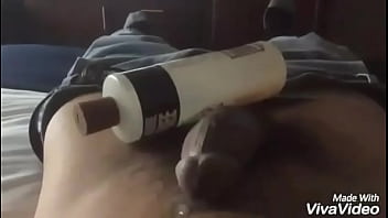 Masturbating with a shampoo bottle