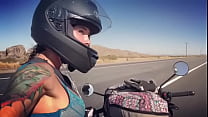 felicity feline motorcycle babe riding aprilia in reggiseno