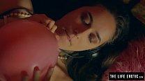 Close ups of puffy nippled milf masturbating hard on a balloon