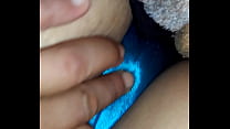 My girl with her blue panties and I touch her
