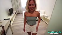 Hot and horny Asian blonde stunner rides the hell out of a big white cock