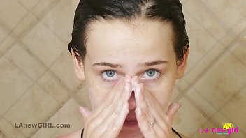 Perfect teen newcomer with hot body takes Shower in 4K