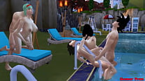 Milk Mère et épouse Epi 4 Orgie dans la piscine Bulma et Chichi De belles femmes partagent leurs et ont une orgie, elles la baisent dans le cul comme certaines chiennes hentai
