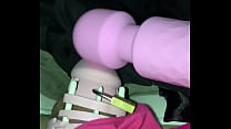Sissy CD Sasha Rose using a vibrator on her chastity cage