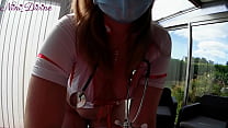 Cumshot on Nini the nurse's natural boobs and her huge ass!