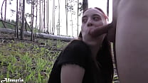 Sucked While Walking in the Woods and Swallowed Cum