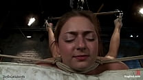 Hogtied lesbian pulled in the air