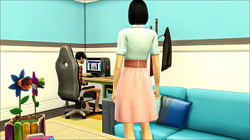 Asian Mom catches her virgin son masturbating in front of the computer and being worried she helped him have sex with her for the first time || Korean mother and stepson