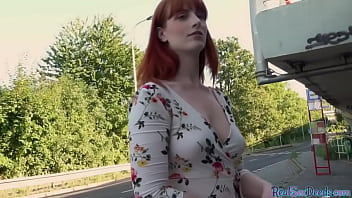 POV redhead babe fucked outdoor on public place 4cash