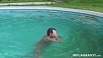 Nasty babe sucking cock at poolside