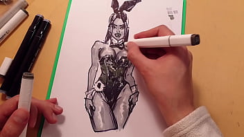 drawn Hot sexy girl in latex , quick sketch with markers