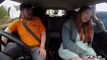 Redhead chubby public outdoor fucked in car by driving tutor