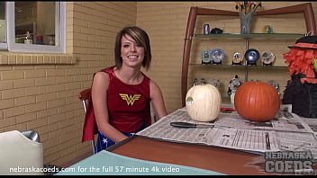 gorgeous hot chick halloween costume and fucking her jack o lantern pumpkin