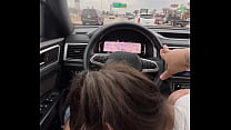 White girl giving me a blowjob while driving on the freeway