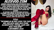 Hotkinkyjo in red latex top fuck anal huge dildo from allnighttoys, fisting, gape and prolapse