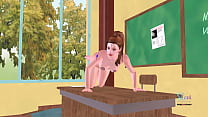 Vídeo animado de sexo em 3D de uma linda jovem fazendo poses sensuais e se masturbando - dedilhando a buceta
