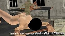 Kurzhaariges 3D-Babe lutscht an einem Zombies-Schwanz